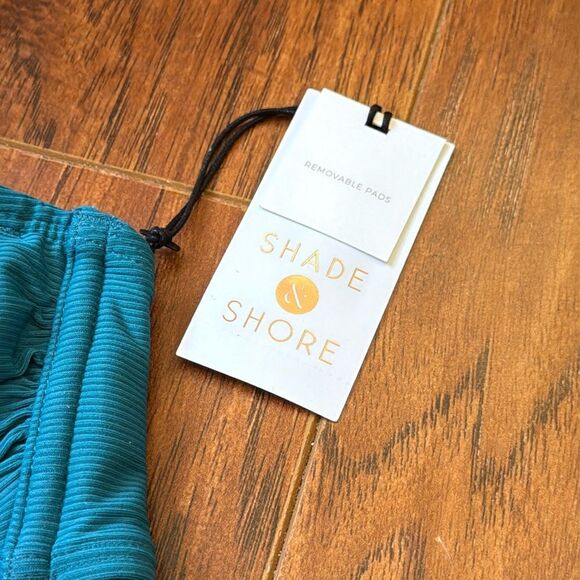 Shade & Shore 36C Blue Shirred Ribbed Bandeau Bikini Swim Underwire Top - Picture 9 of 11